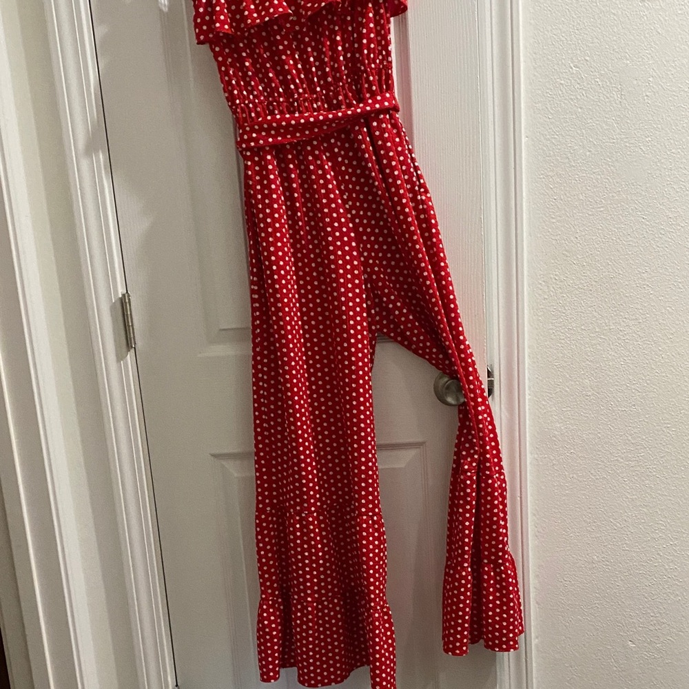 Elegant Red Strapless Polka Dot jumpsuit - Picture 2 of 3